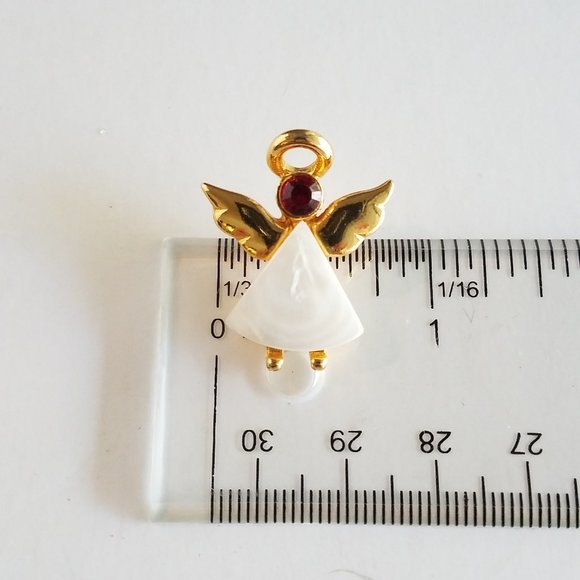 Small Gold Tone Angel Pin Mother Of Pearl & July Ruby Red Crystal - Picture 2 of 7